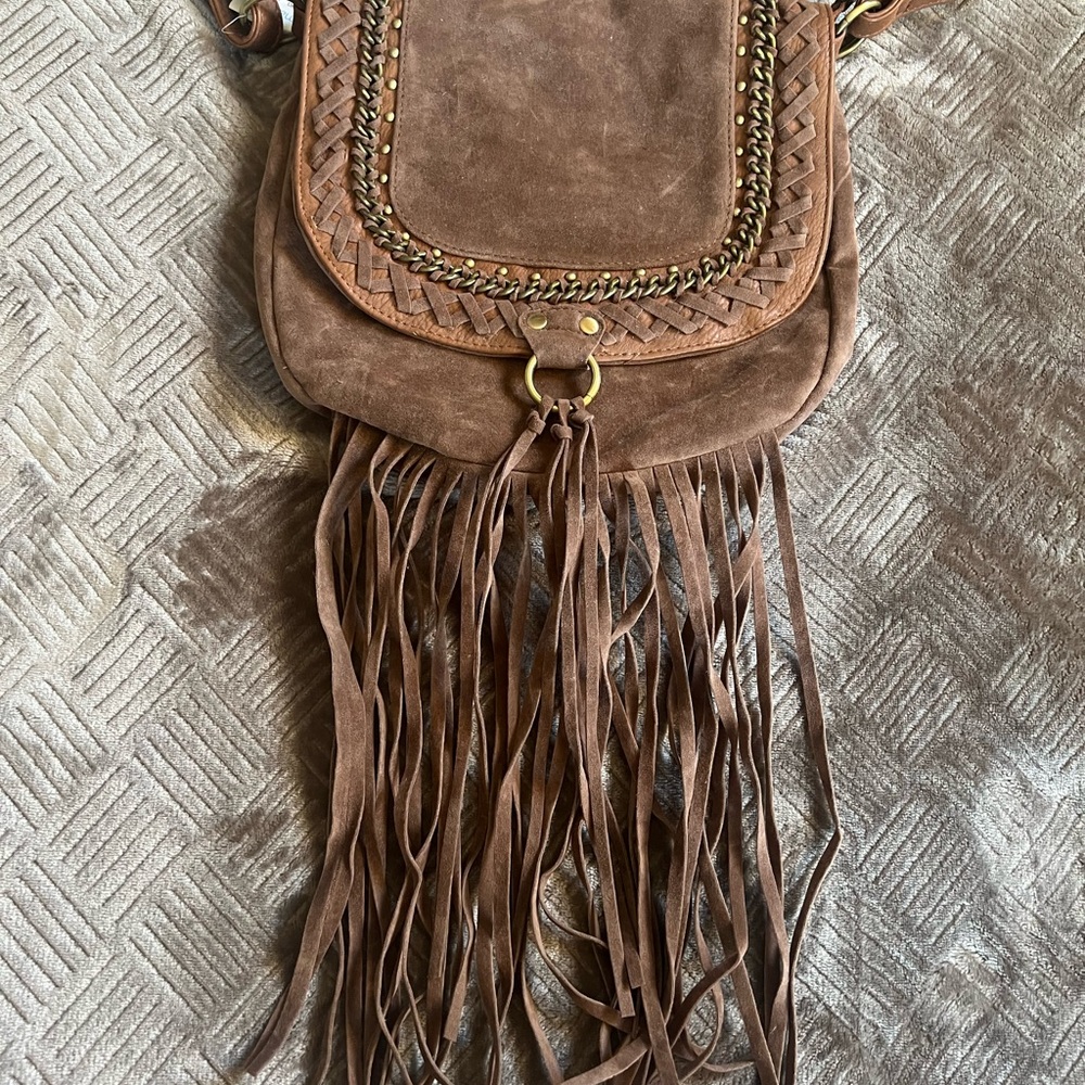 Boho Brown Suede Crossbody Bag with Fringe